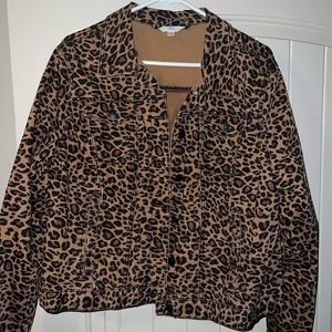 Leopard denim jacket.  Like New-Worn One Time. Size: women’s XL (16-18)